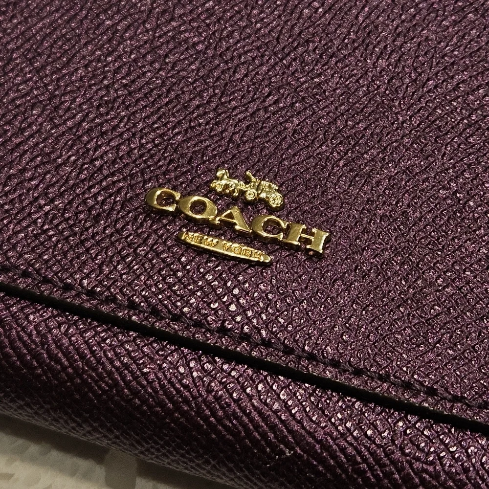 Coach Shiny Plum Purple Zip Accordion Wallet Full Size Organizer RARE